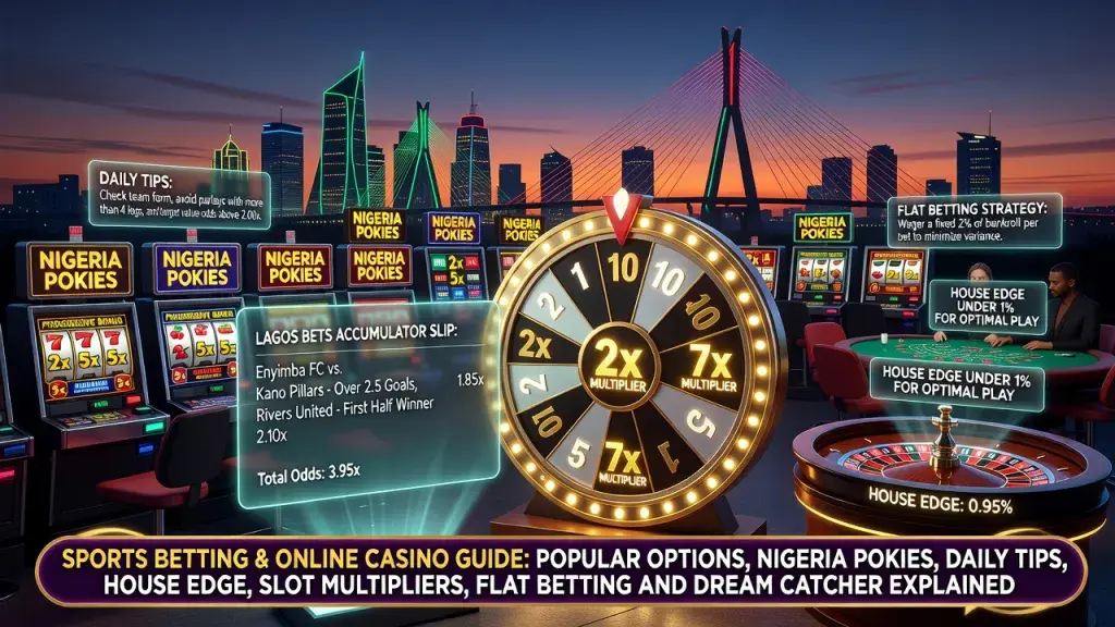 Sports Betting and Online Casino Guide: Popular Options, Nigeria Pokies, Daily Tips, House Edge, Slot Multipliers, Flat Betting and Dream Catcher Explained